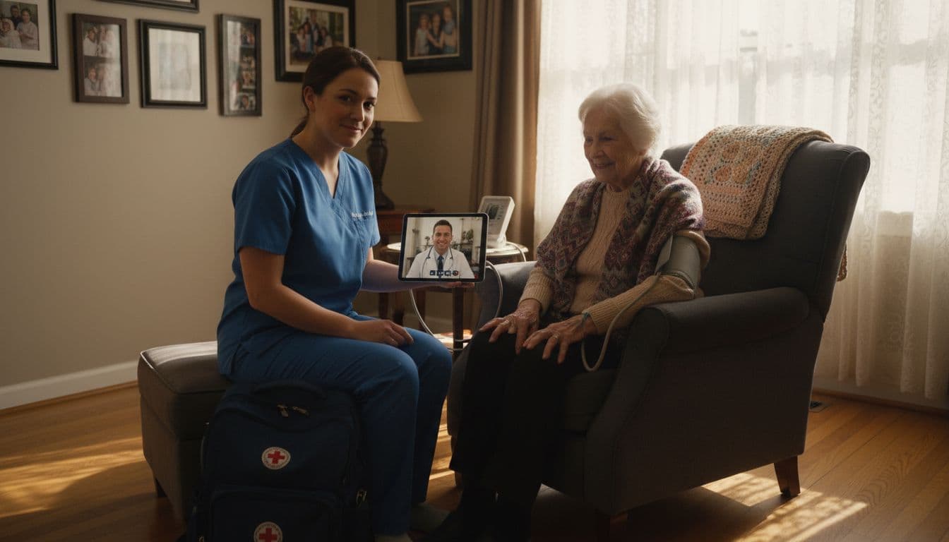 Infirmière en visite à domicile avec le Medibag